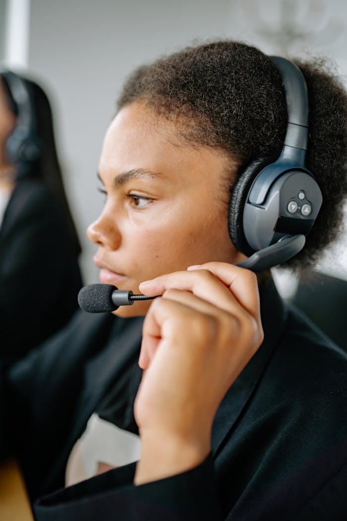 Close-Up Shot of a Woman Working in a Call Center